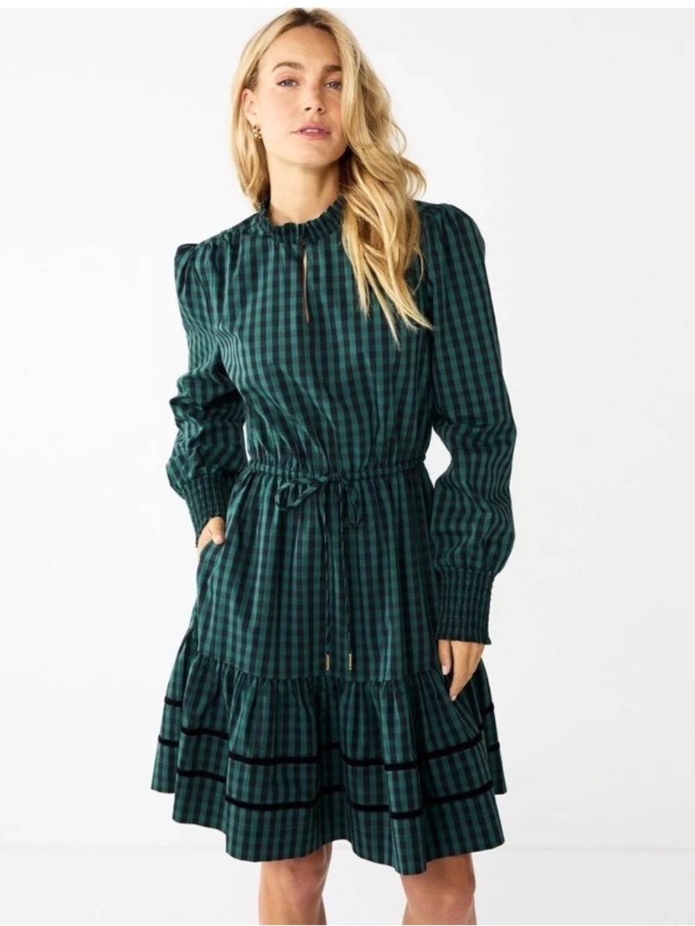 Draper James RSVP Checkered Tiered Dress NWOT Size XS - Picture 1 of 8